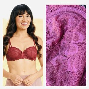 Auden Women's 32B Unlined Lace Balconette Coverage Underwire Bra Red Sexy NWOT